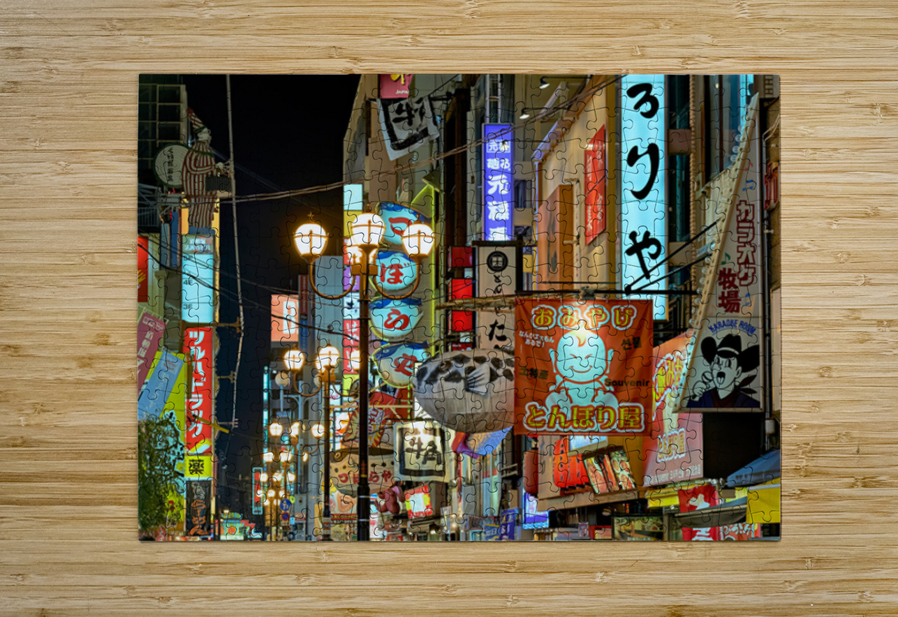 Illuminated signboards in Dotonbori District at sunset in Osaka Marco Brivio Puzzle printing