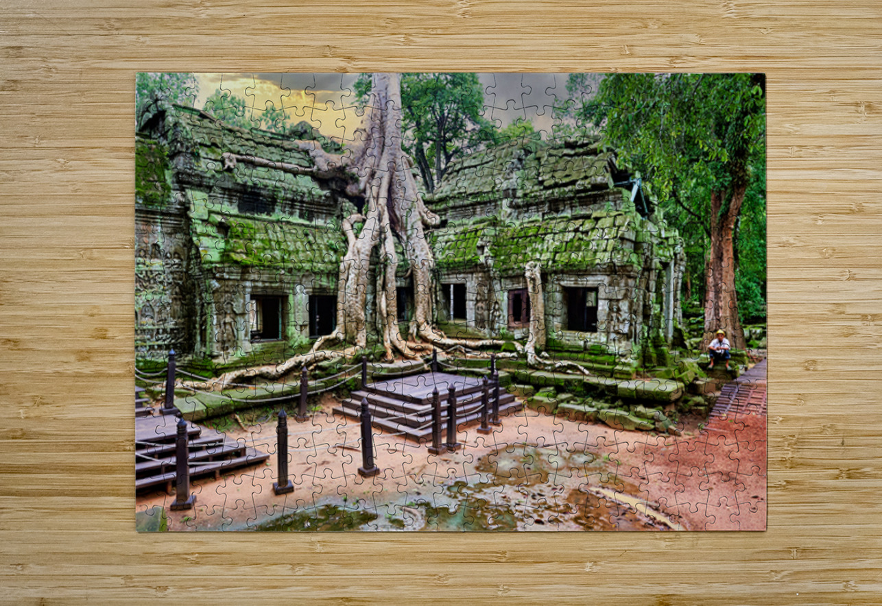 Ancient temple ruins overgrown by massive tree roots and moss. Marco Brivio Puzzle printing