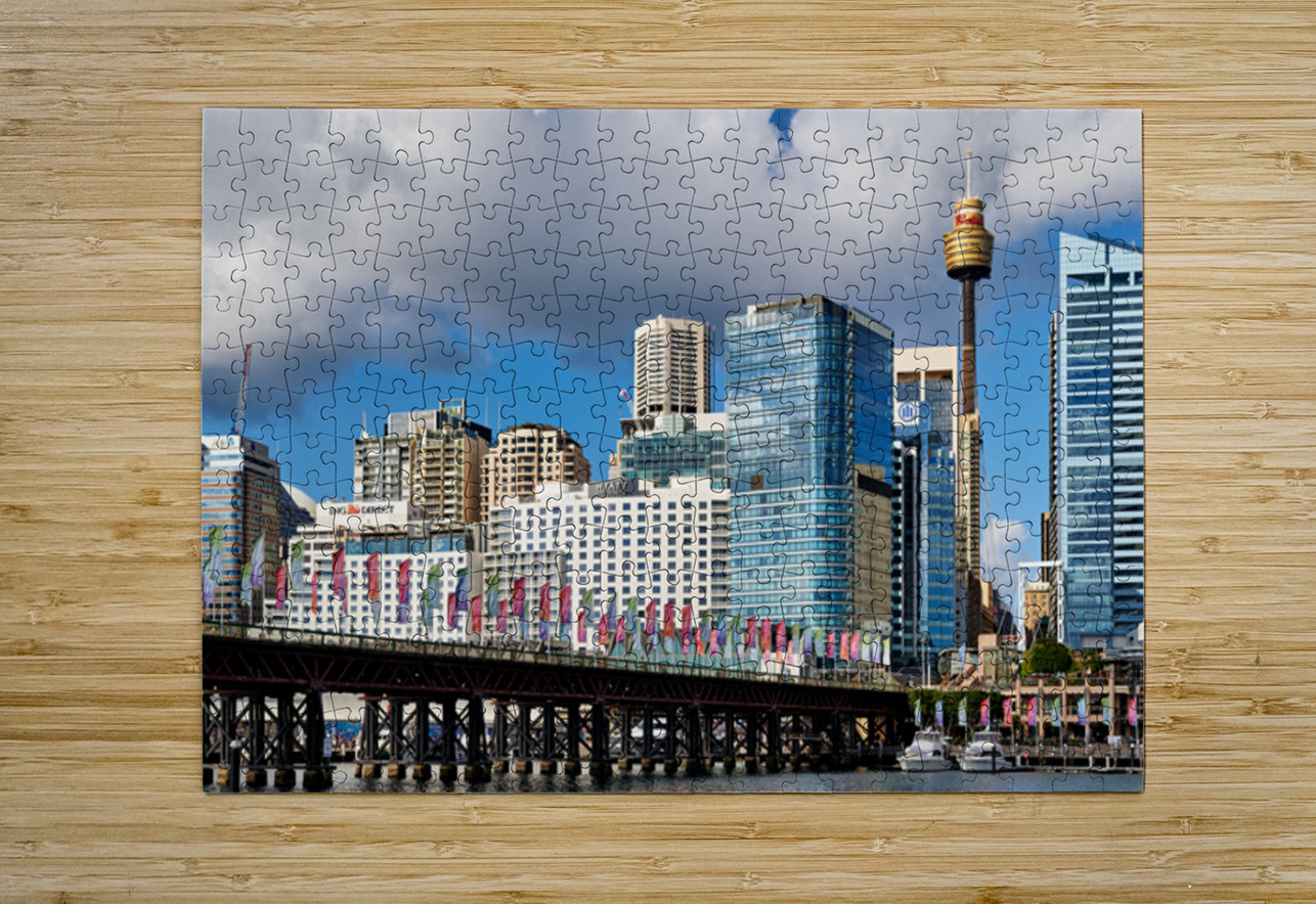 Sydney Harbour skyline with bridge and flags. Marco Brivio Puzzle printing