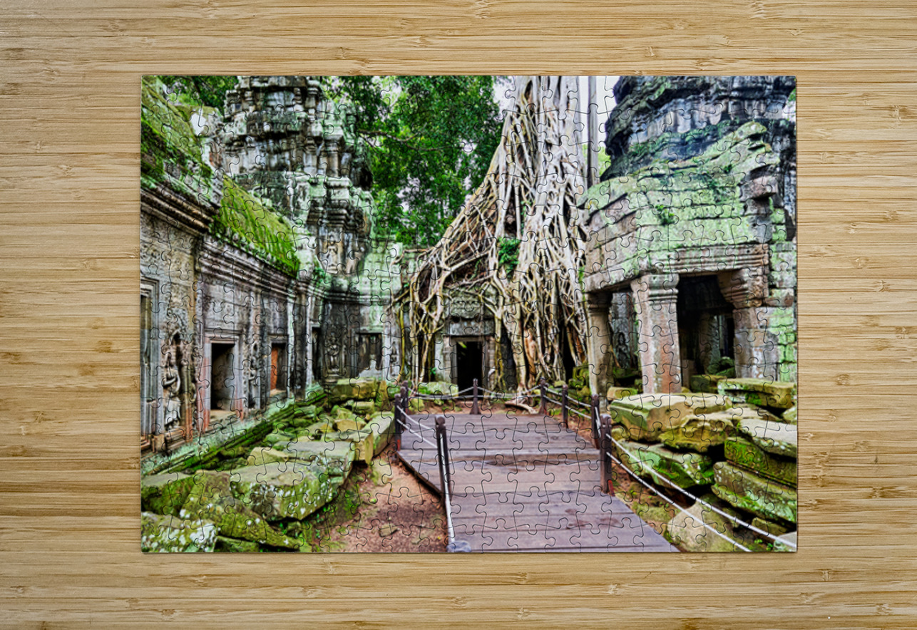 Massive tree roots engulf ancient temple ruins with moss. Marco Brivio Puzzle printing