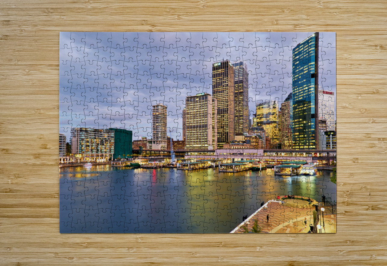 Sydney Harbour at dusk with ferries and city skyline. Marco Brivio Puzzle printing