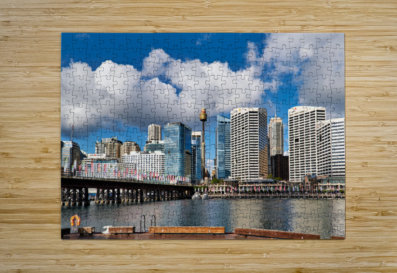 Sydney Harbour skyline with bridge and buildings under clouds. Marco Brivio Puzzle printing