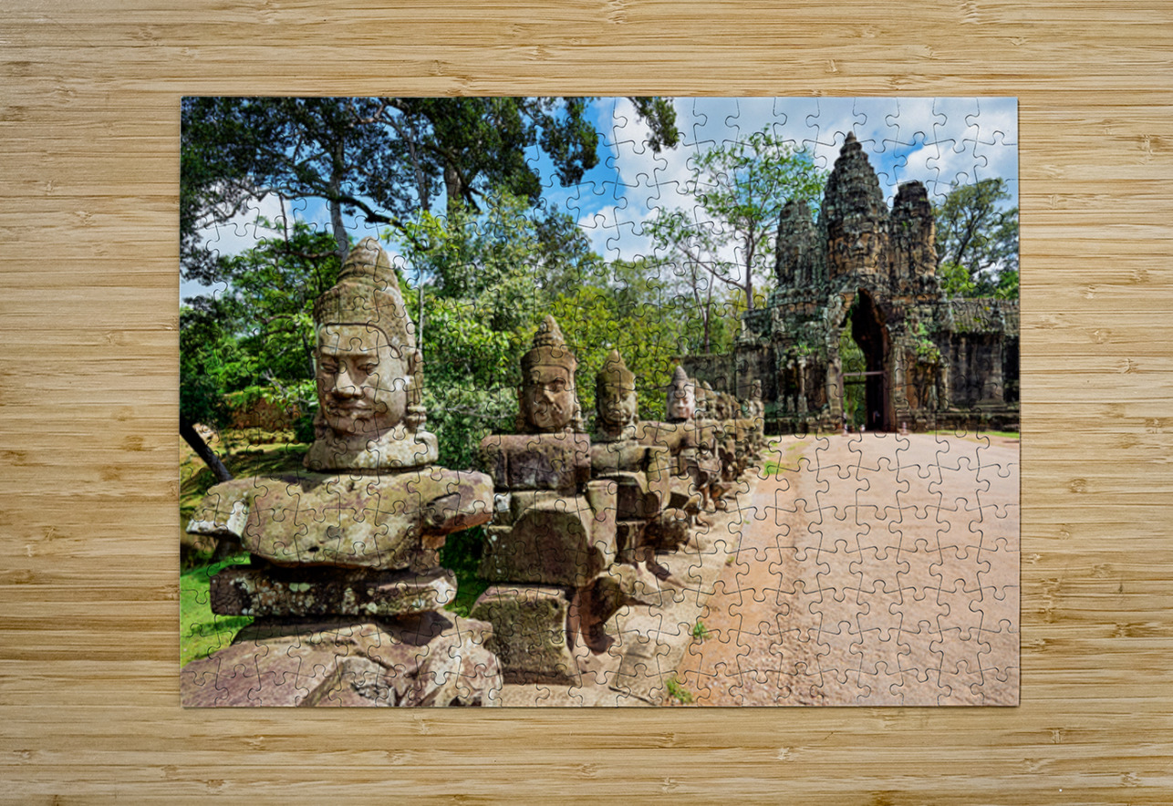 Ancient stone statues line path to Angkor Thom gate. Marco Brivio Puzzle printing
