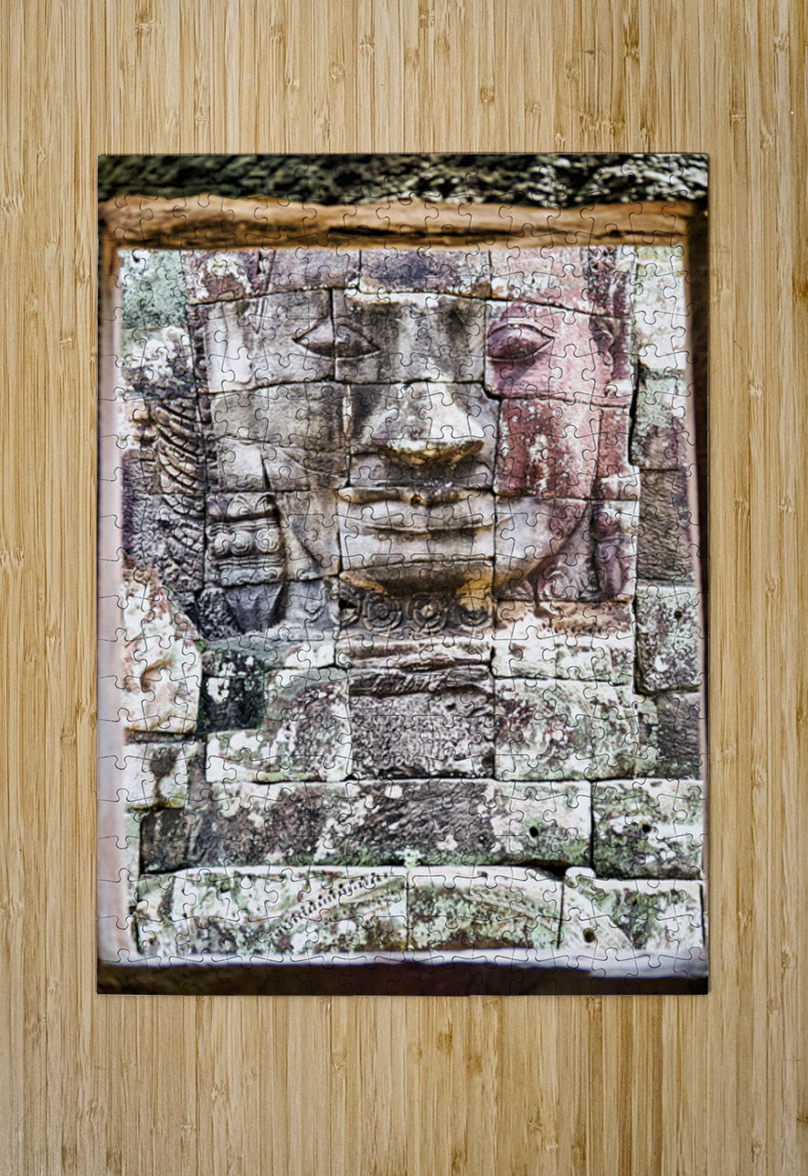 Ancient stone face carving framed in temple window. Marco Brivio Puzzle printing