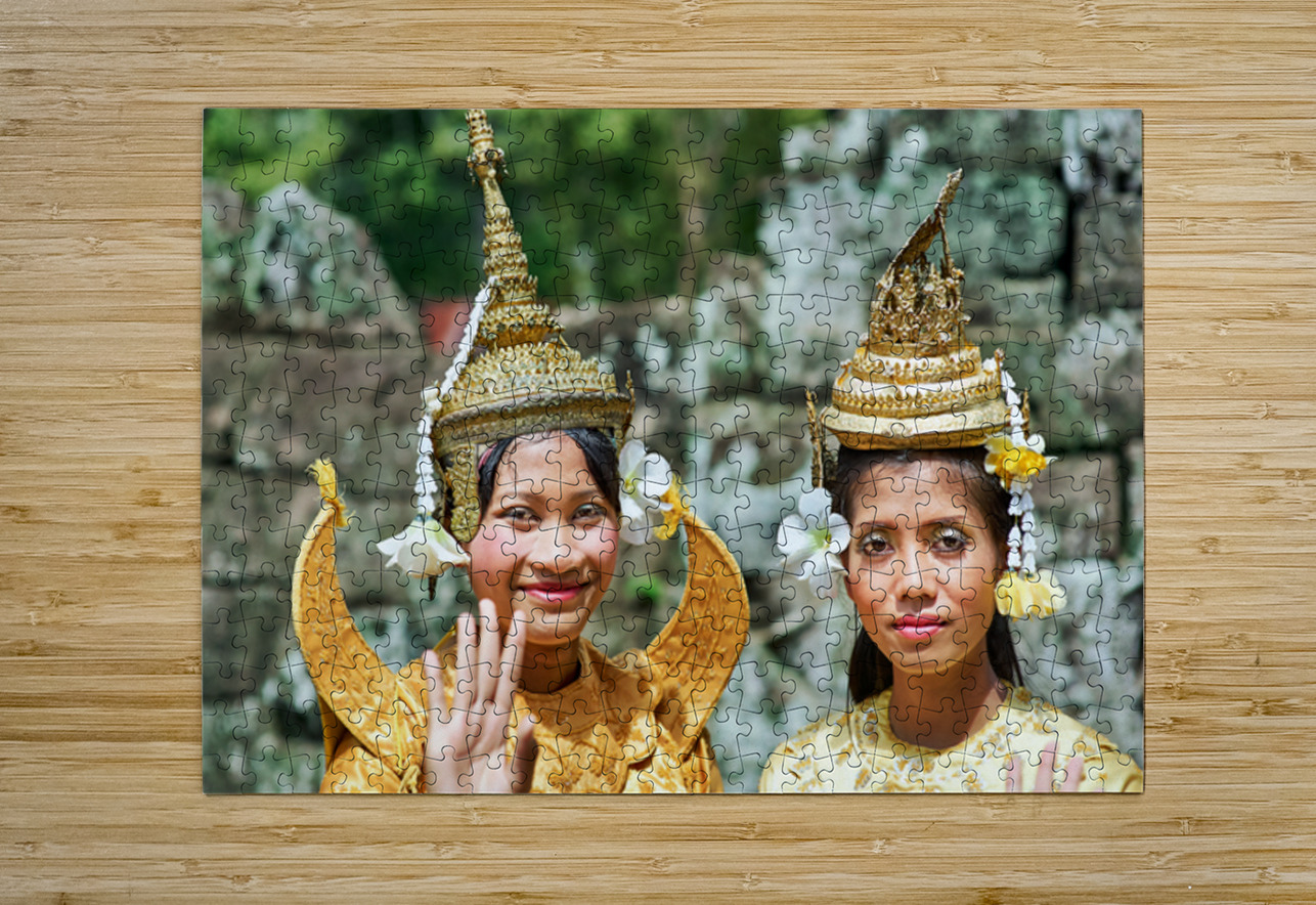 Cambodian dancers in golden attire and elaborate headwear. Marco Brivio Puzzle printing
