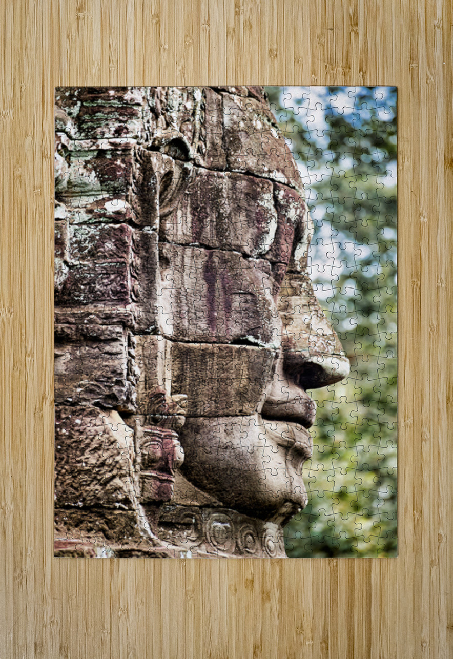 Weathered stone face carving from an ancient temple. Marco Brivio Puzzle printing