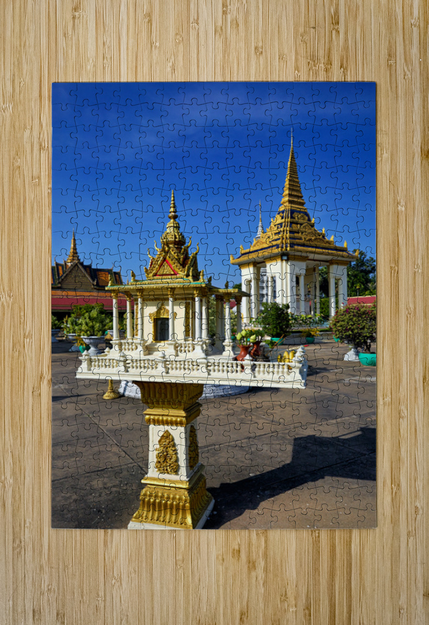 Golden shrine and temple buildings in Cambodia under blue sky. Marco Brivio Puzzle printing