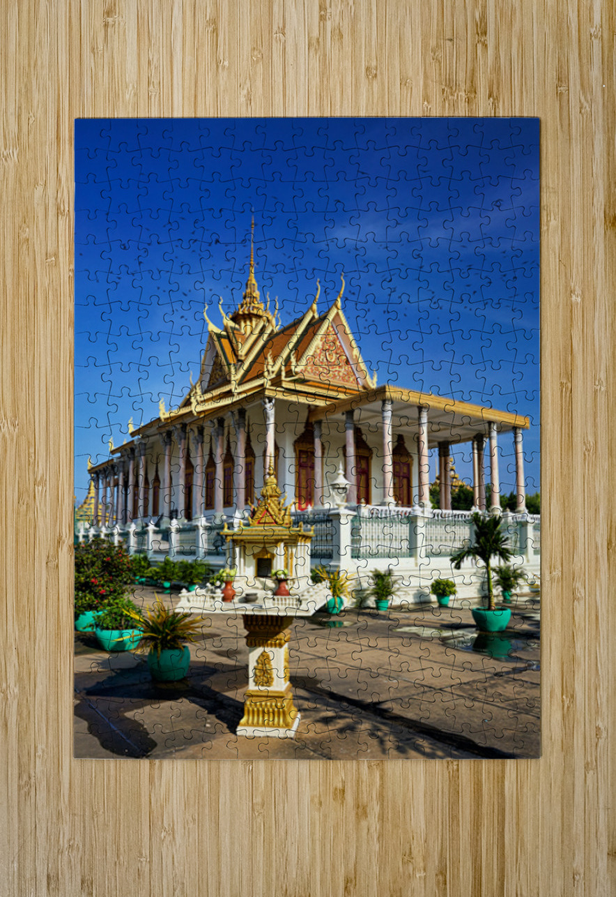 Majestic Cambodian temple under a blue sky with flying birds. Marco Brivio Puzzle printing