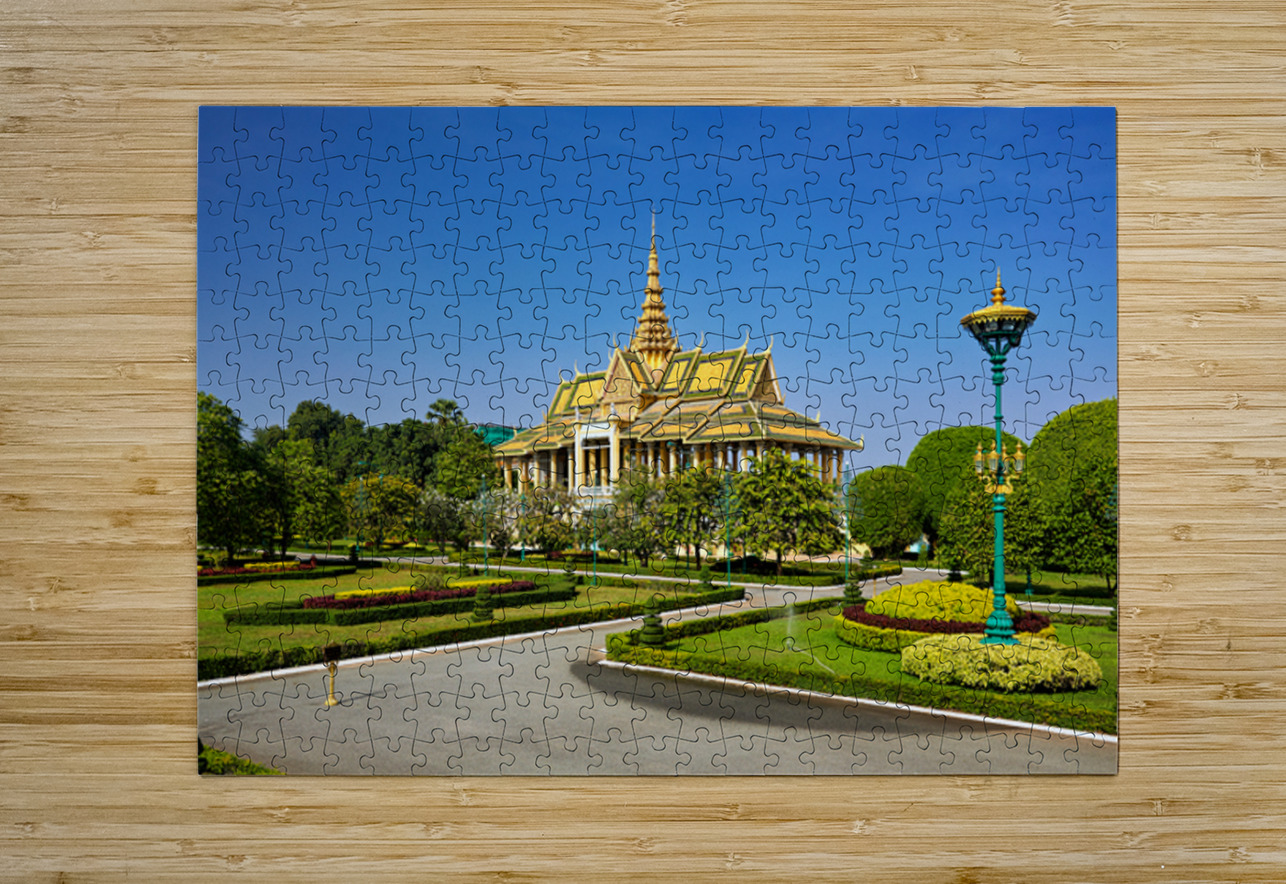 Golden roofed palace in lush gardens Phnom Penh Cambodia. Marco Brivio Puzzle printing
