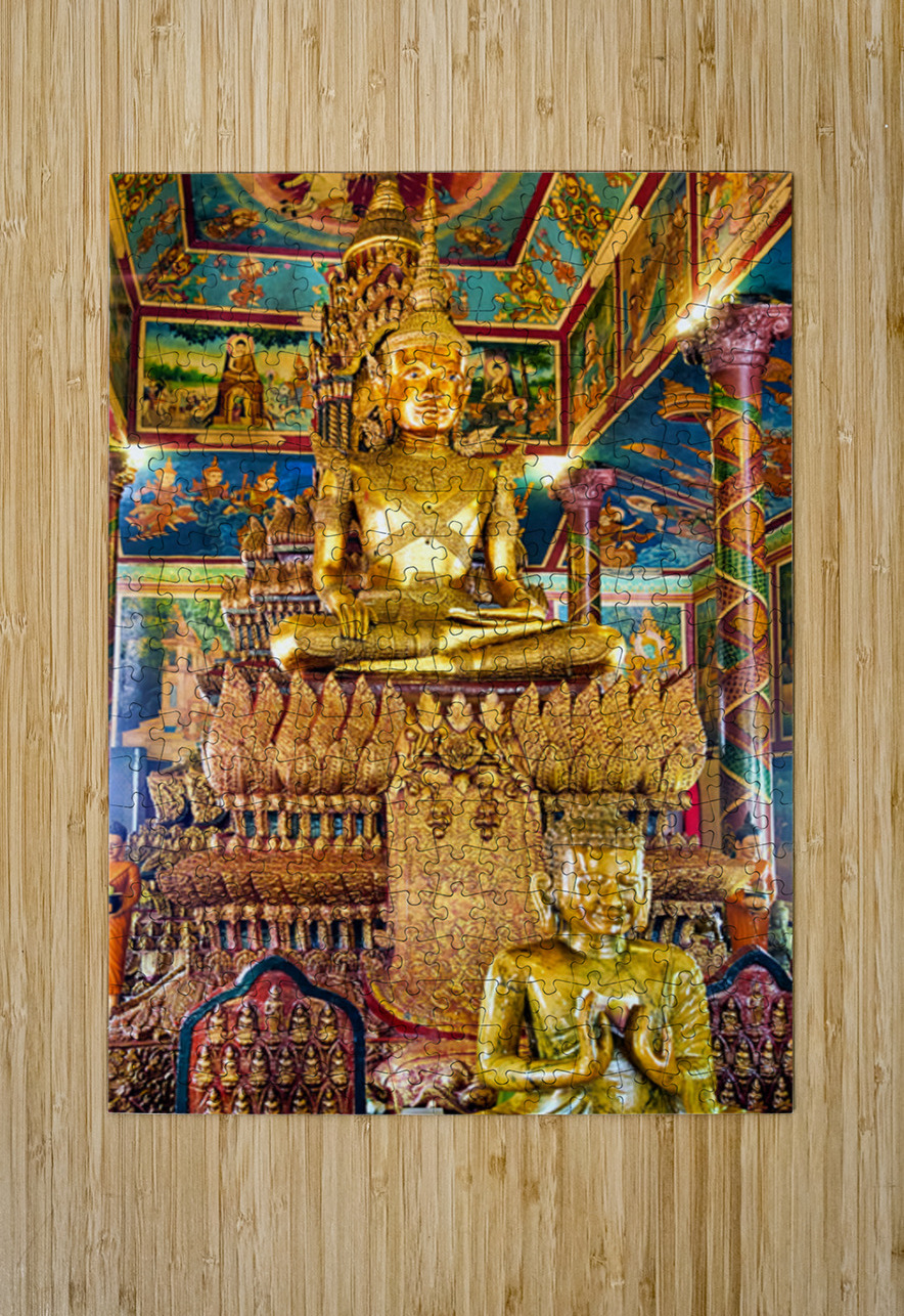 Ornate golden Buddha statue in a richly decorated temple. Marco Brivio Puzzle printing