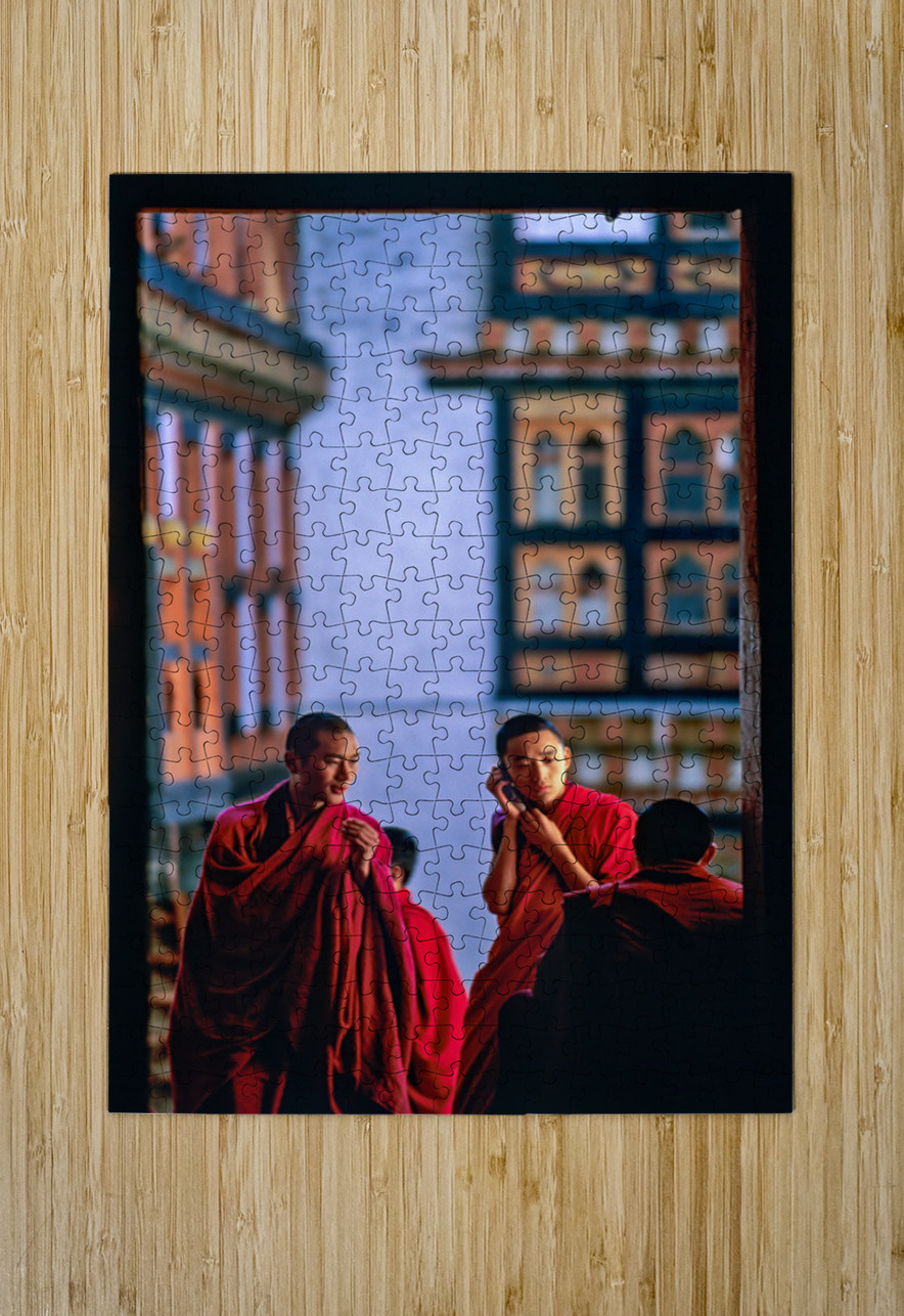 Bhutanese monks using a mobile phone. Marco Brivio Puzzle printing