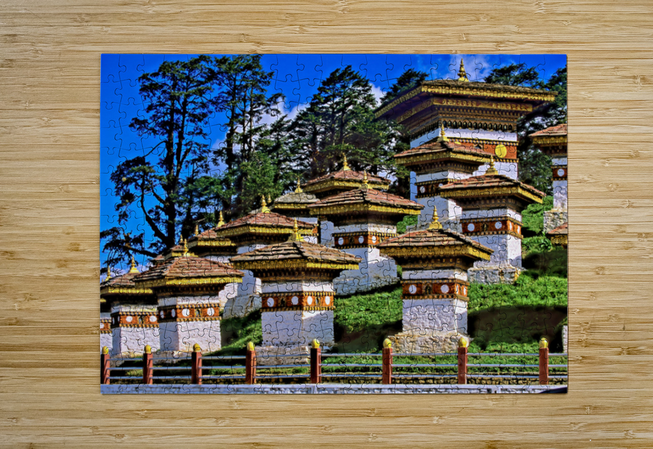 Druk Wangyal Chortens Bhutan with lush trees and blue sky. Marco Brivio Puzzle printing