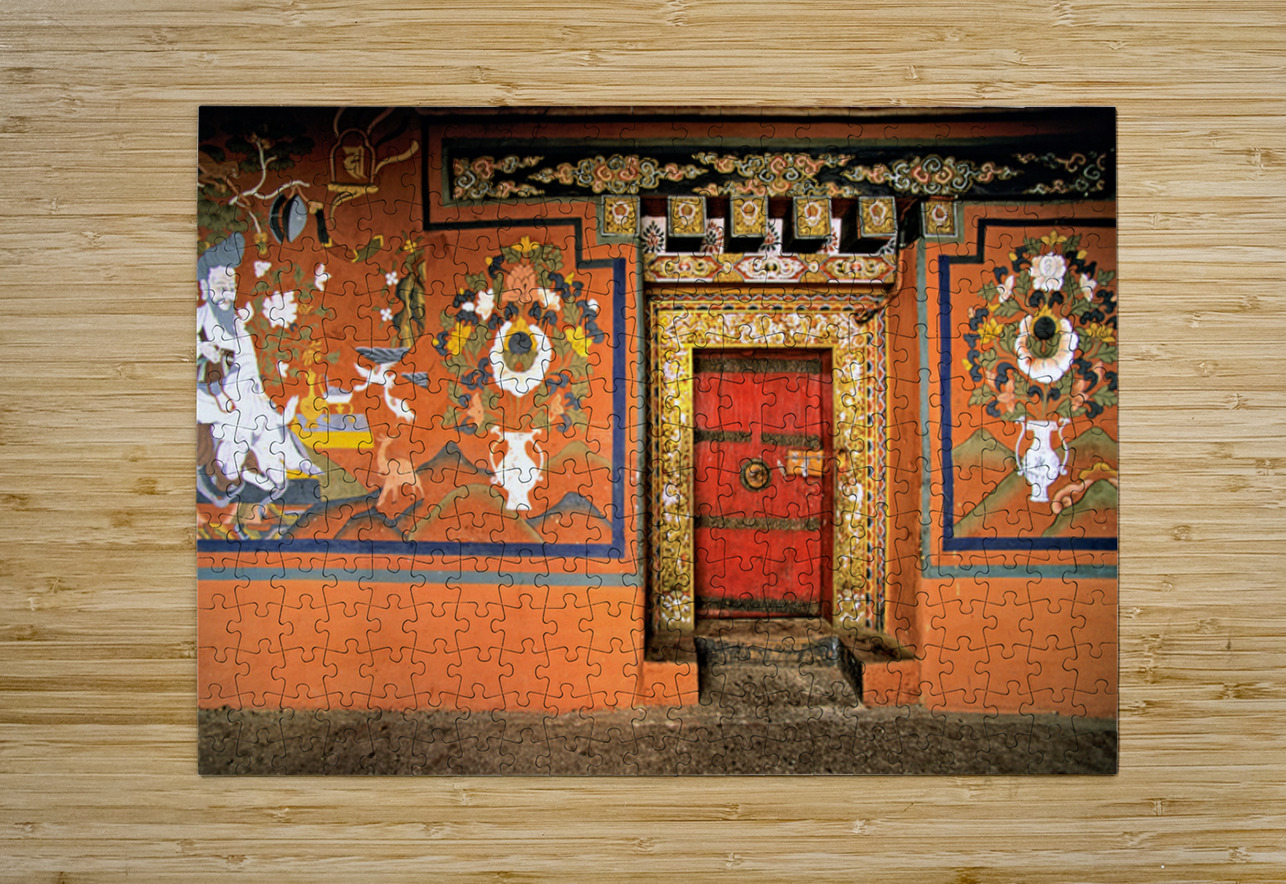 Vibrant wall murals and an ornate red door. Marco Brivio Puzzle printing