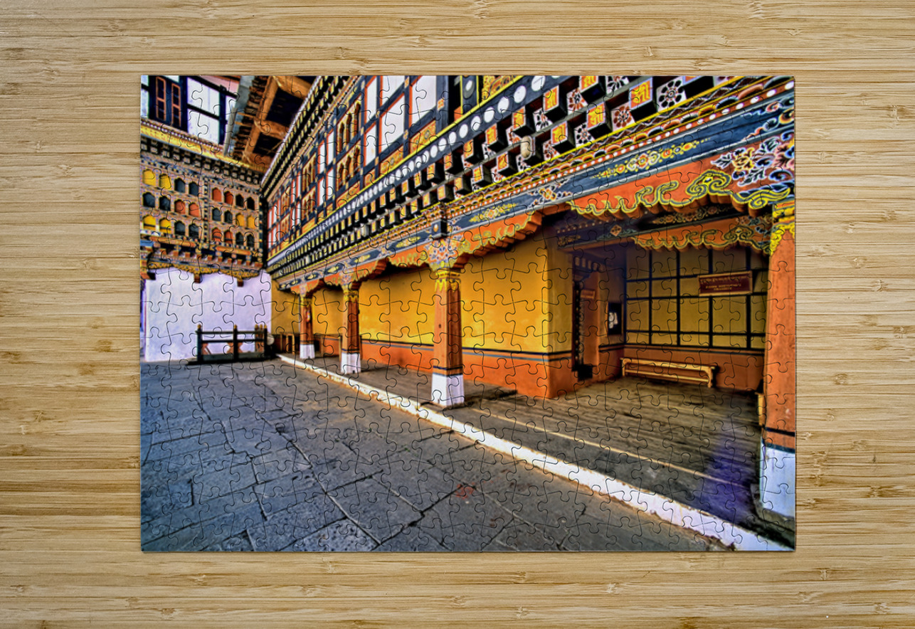 Vibrant ornate Bhutanese temple architecture and stone courtyar Marco Brivio Puzzle printing