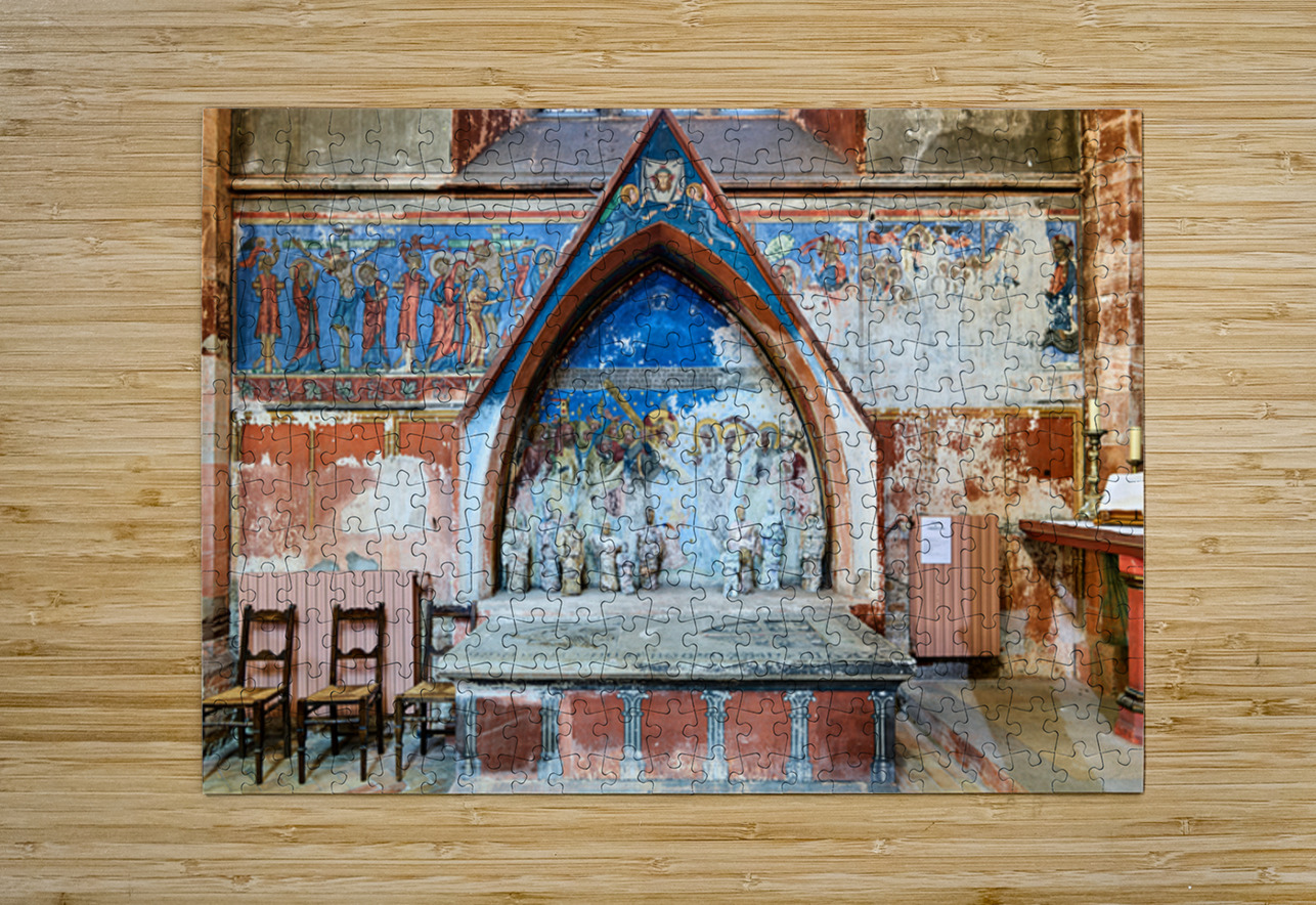 Old wall art and stone altar inside Saint Pierre le Jeune church Marco Brivio Puzzle printing