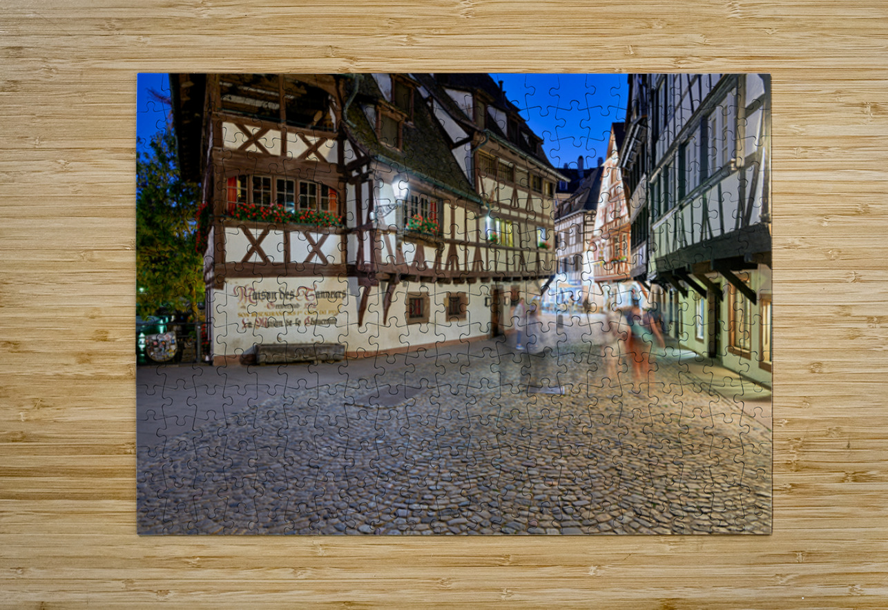 Colorful timber houses and people walking in Strasbourg at night Marco Brivio Puzzle printing