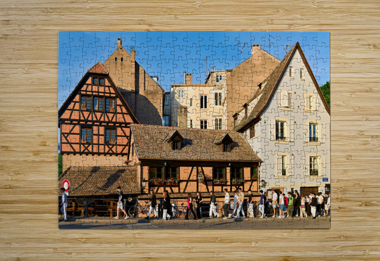 Historic houses and people walking in Petit France Strasbourg Marco Brivio Puzzle printing