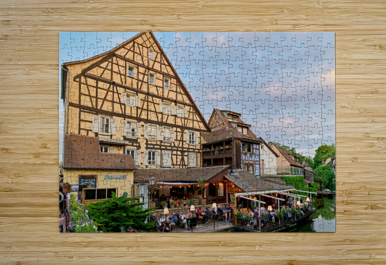 Dining by the canal in Colmar with timber framed houses in view Marco Brivio Puzzle printing
