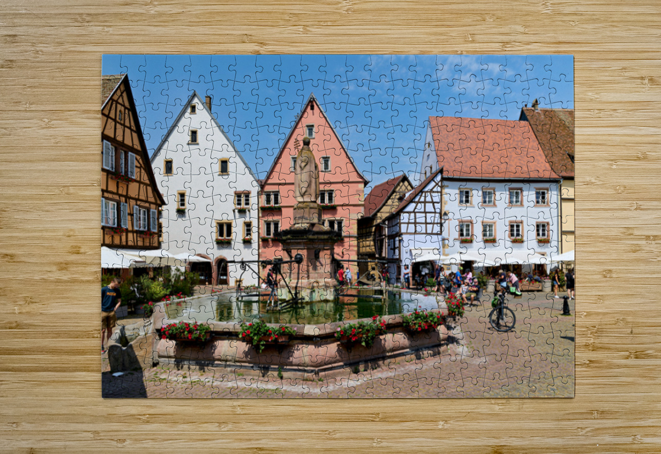 Visitors enjoy Saint Leon square in Eguisheim Alsace on a sunny Marco Brivio Puzzle printing