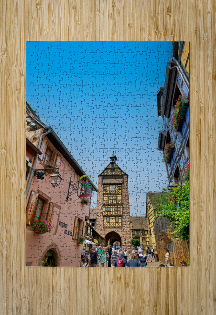 Tourists stroll through historic streets in Riquewihr Alsace Marco Brivio Puzzle printing