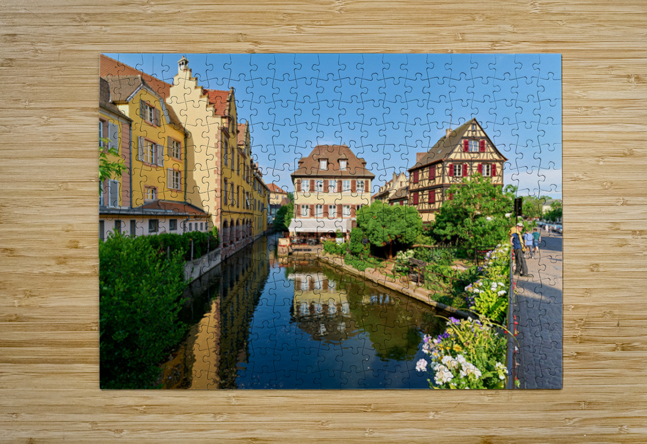 Visitors enjoy sunny day by canals in Colmar France Marco Brivio Puzzle printing