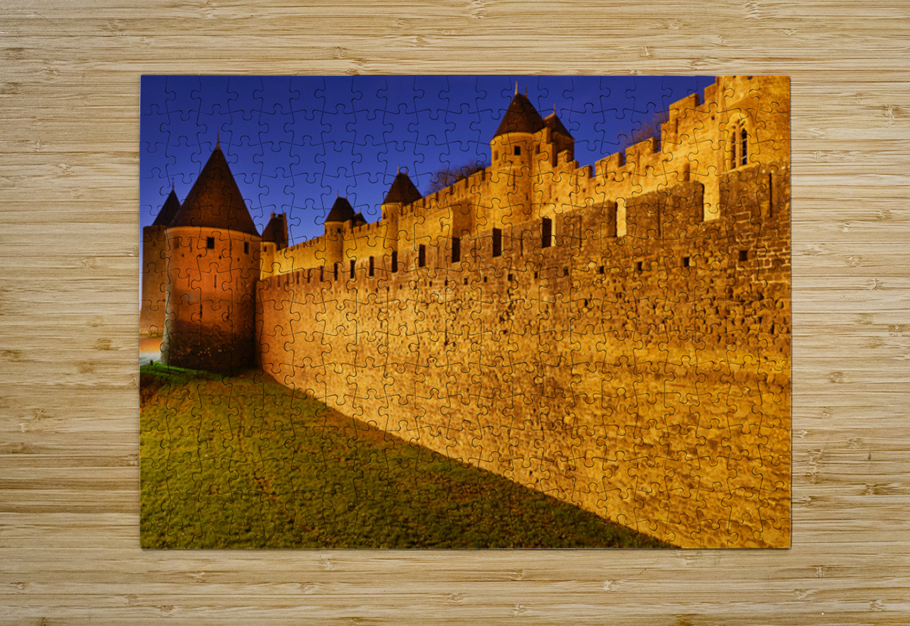 Exploring the ancient walls of Carcassonne in France at twilight Marco Brivio Puzzle printing