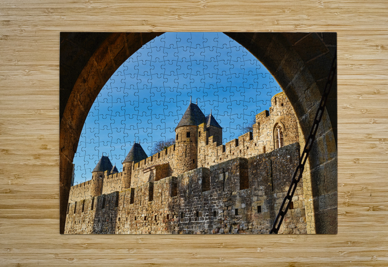 Exploring the historic walls of Carcassonne in France under blue Marco Brivio Puzzle printing