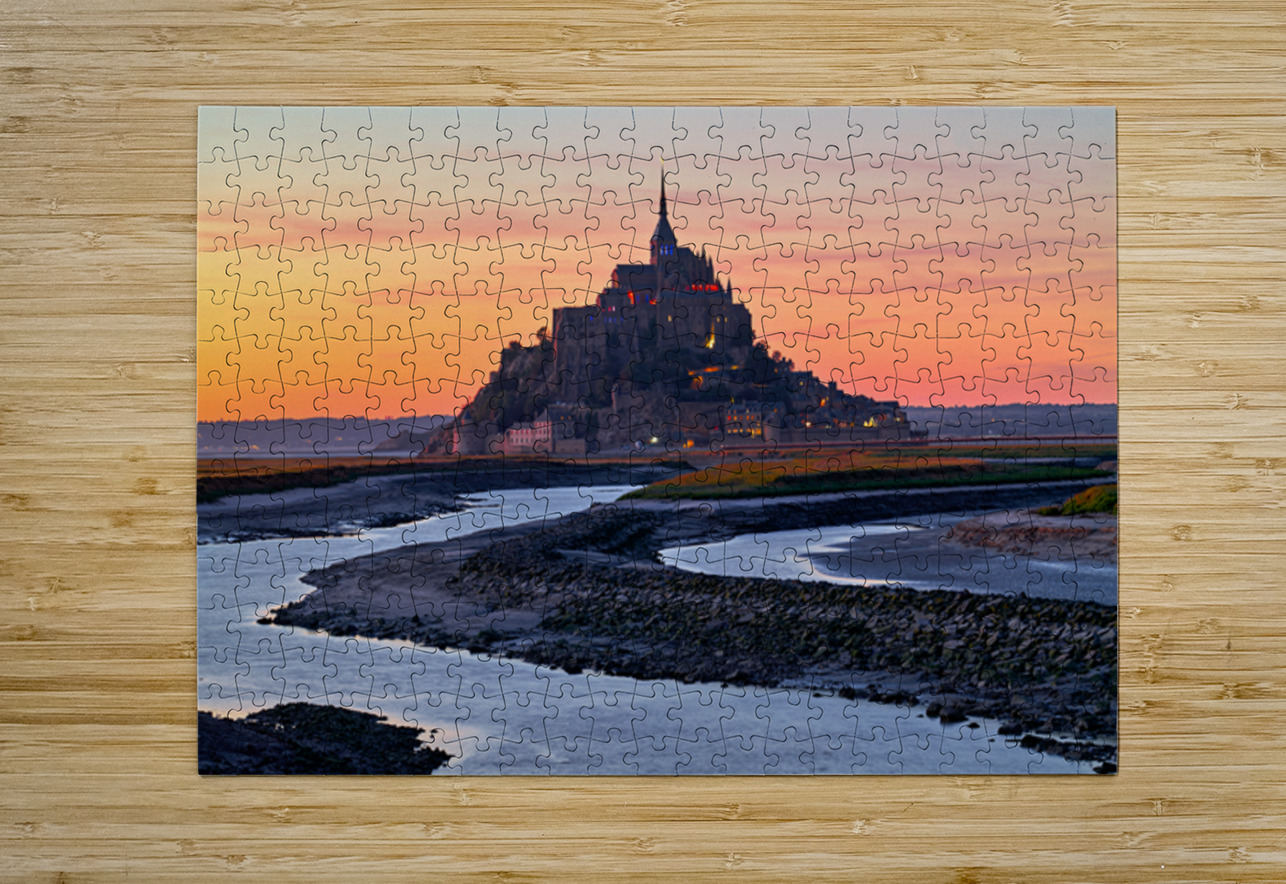 Mont Saint Michel in Normandy at dusk with river and landscape Marco Brivio Puzzle printing