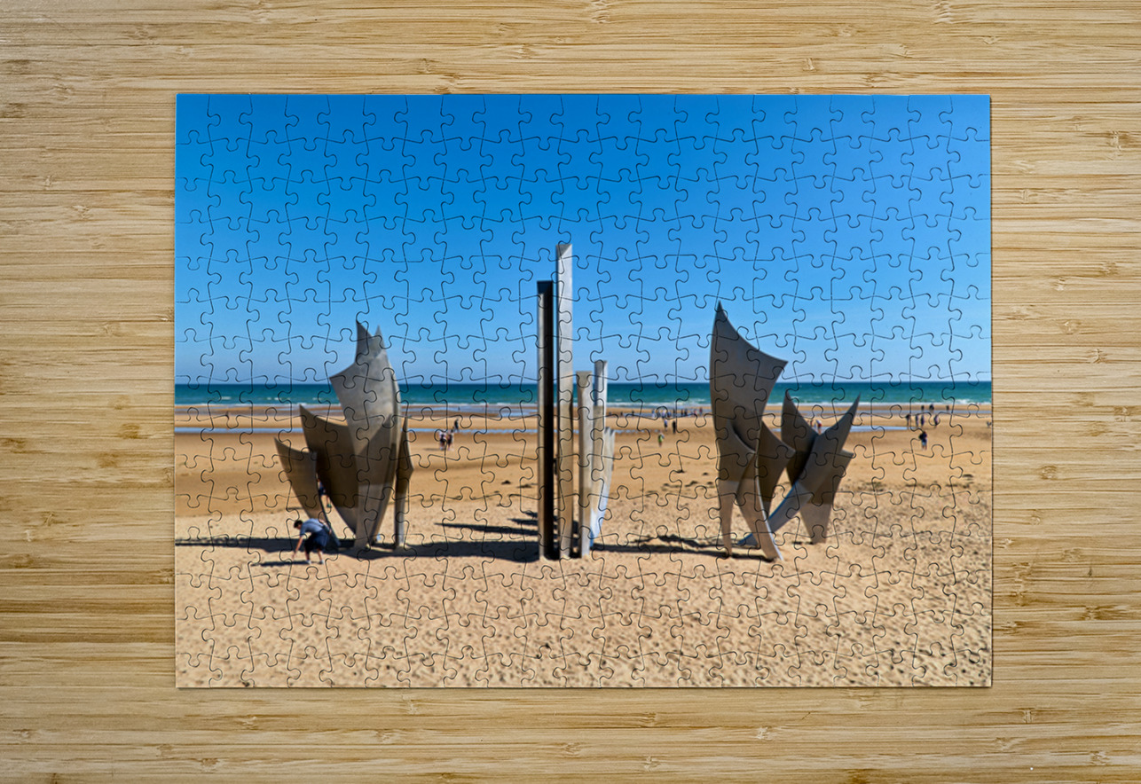 Visit to Omaha Beach in Normandy France with memorial sculpture Marco Brivio Puzzle printing