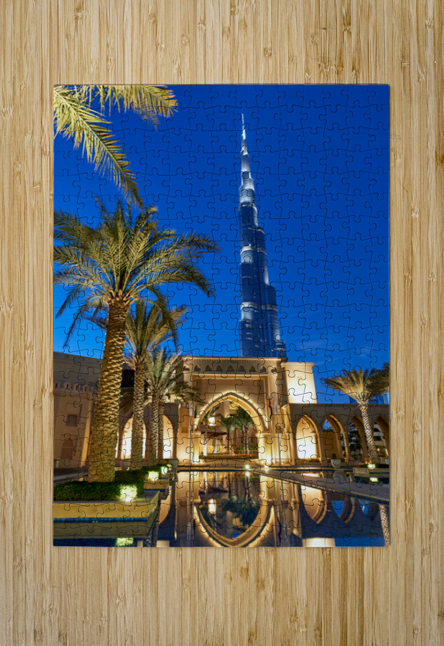 Burj Khalifa stands tall at night with light reflections in Duba Marco Brivio Puzzle printing