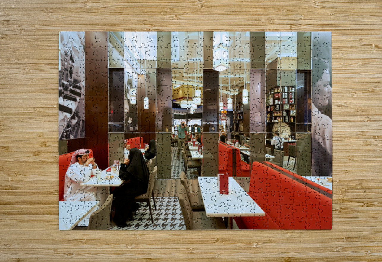 Dining in a modern restaurant with reflective walls in Dubai Marco Brivio Puzzle printing