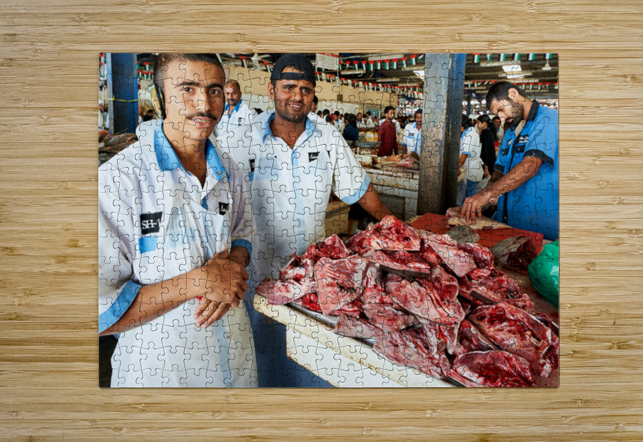 Fish market scene with men at work in Dubai UAE Marco Brivio Puzzle printing