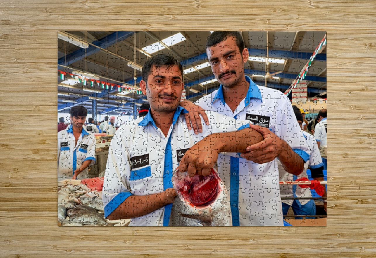 Fishmongers show fresh catch at market in Dubai UAE Marco Brivio Puzzle printing