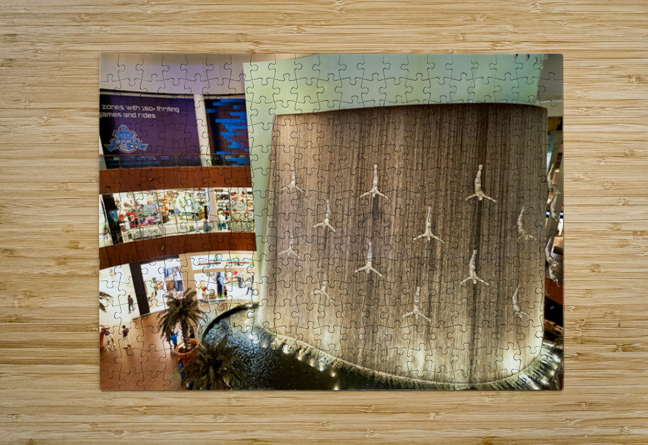 Indoor waterfall with diver sculptures in a mall in Dubai UAE Marco Brivio Puzzle printing