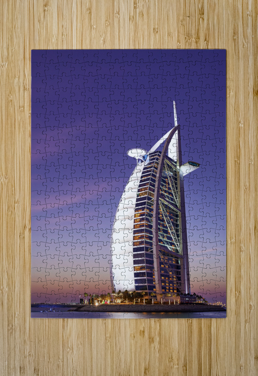 Burj Al Arab hotel illuminated at dusk in Dubai UAE Marco Brivio Puzzle printing
