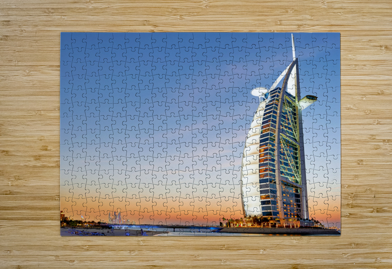 Burj Al Arab shines during sunset in Dubai UAE Marco Brivio Puzzle printing