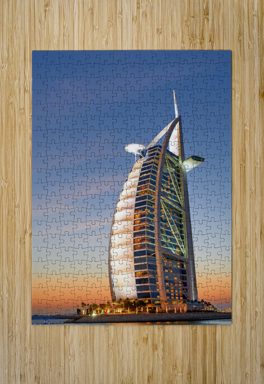 Burj Al Arab hotel at sunset in Dubai UAE with beautiful sky Marco Brivio Puzzle printing