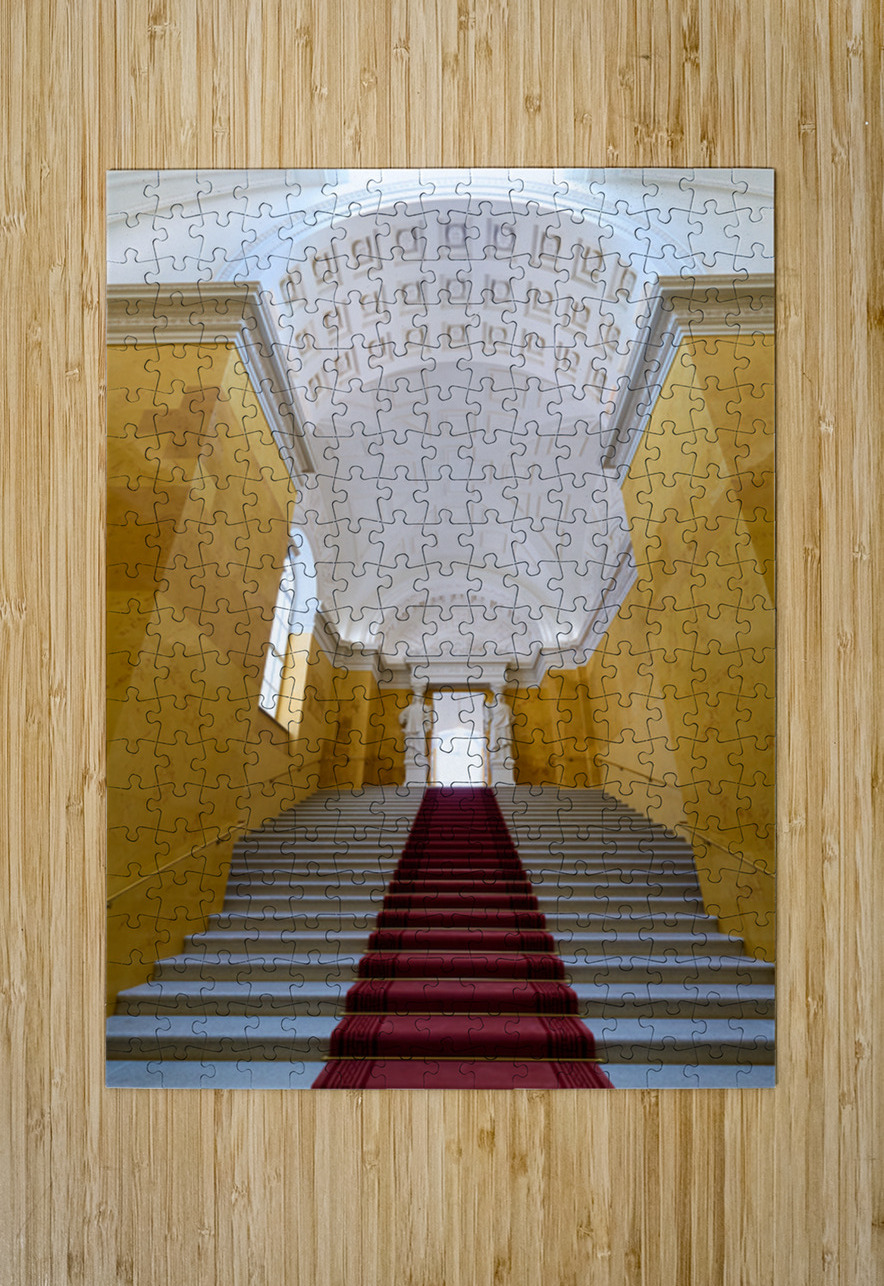 Steps in Residenz Palace in Munich with yellow walls and statues Marco Brivio Puzzle printing