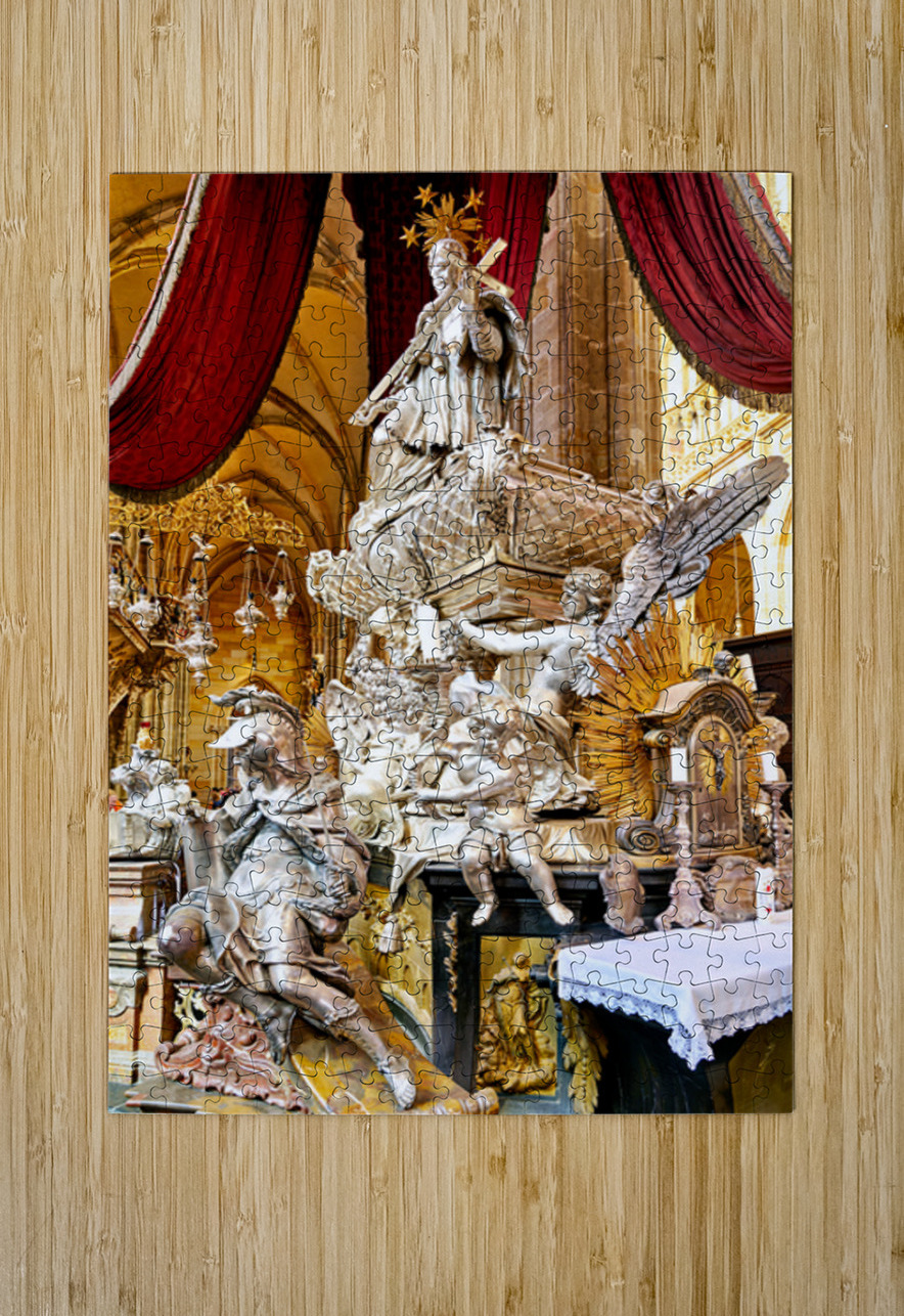 Ornate silver religious monument inside a grand cathedral. Marco Brivio Puzzle printing