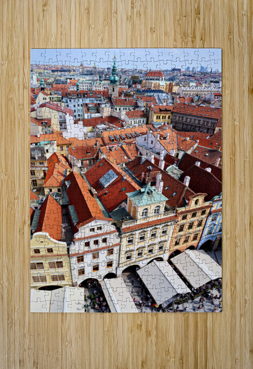 Aerial view of Pragues historic red roofed cityscape and bustli Marco Brivio Puzzle printing