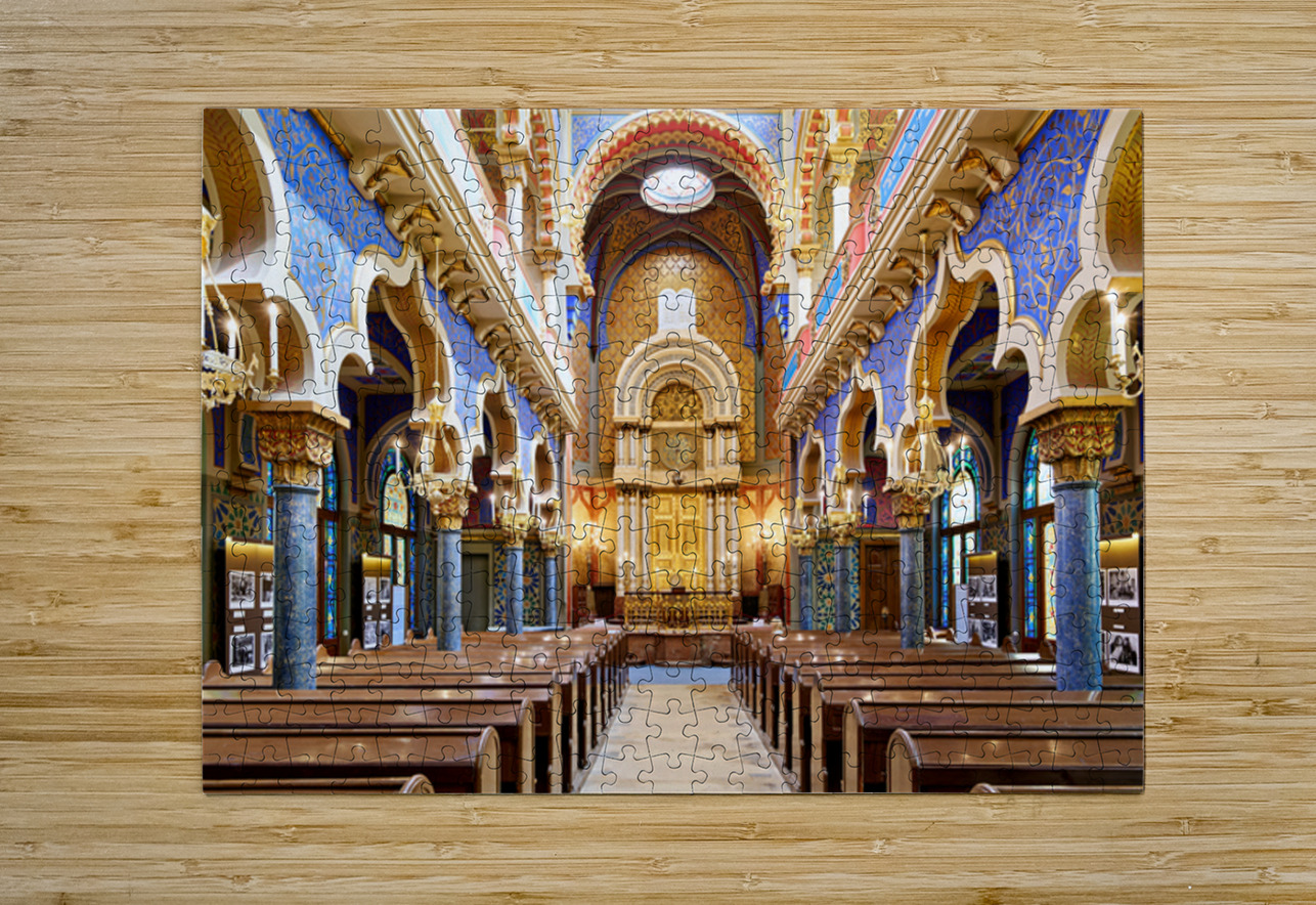 Grand ornate synagogue interior featuring golden ark and pews. Marco Brivio Puzzle printing