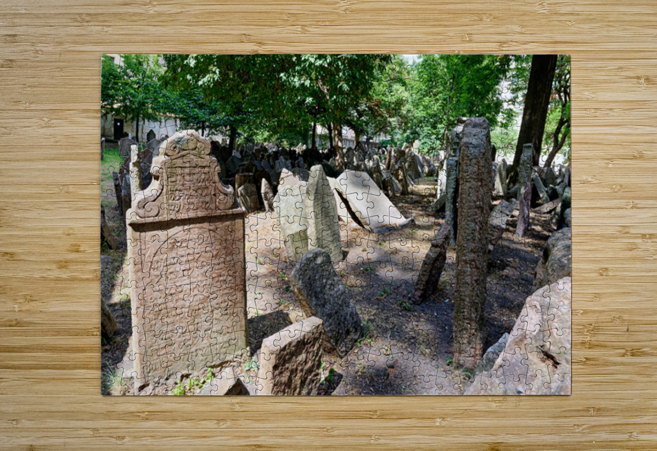 Ancient Jewish cemetery with weathered gravestones and trees. Marco Brivio Puzzle printing