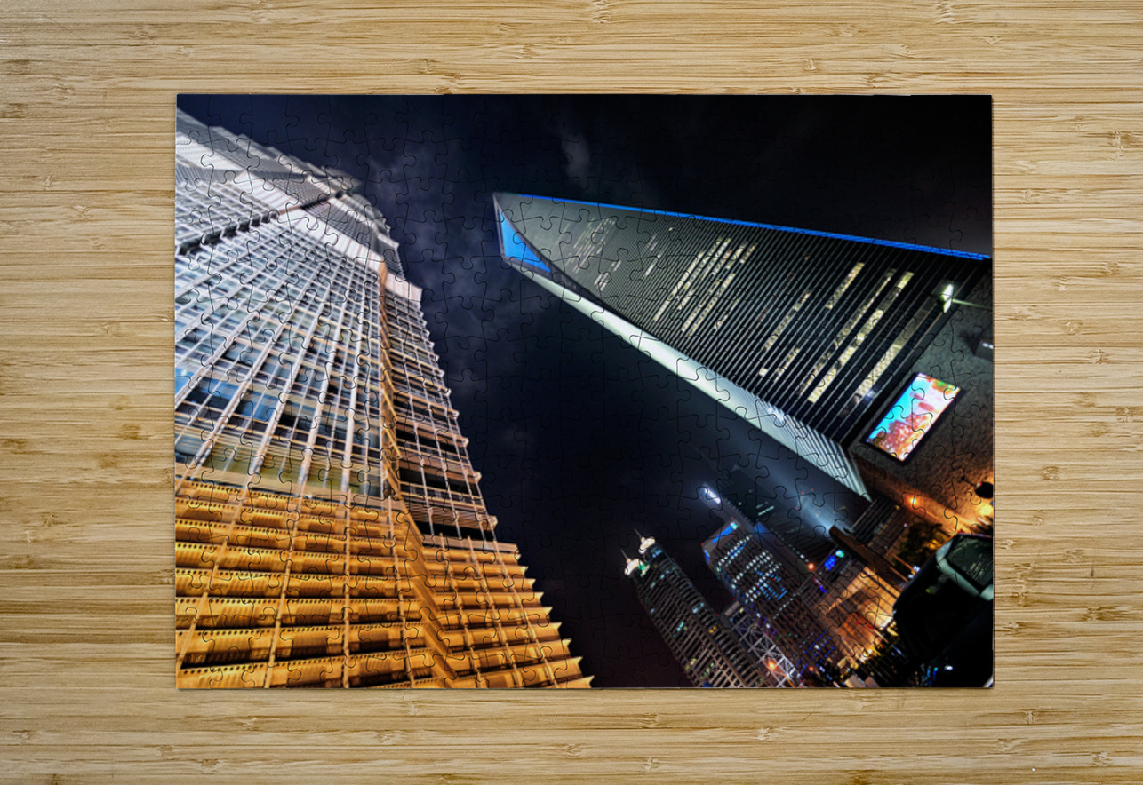 City skyline with skyscrapers shining bright in Shanghai at nigh Marco Brivio Puzzle printing
