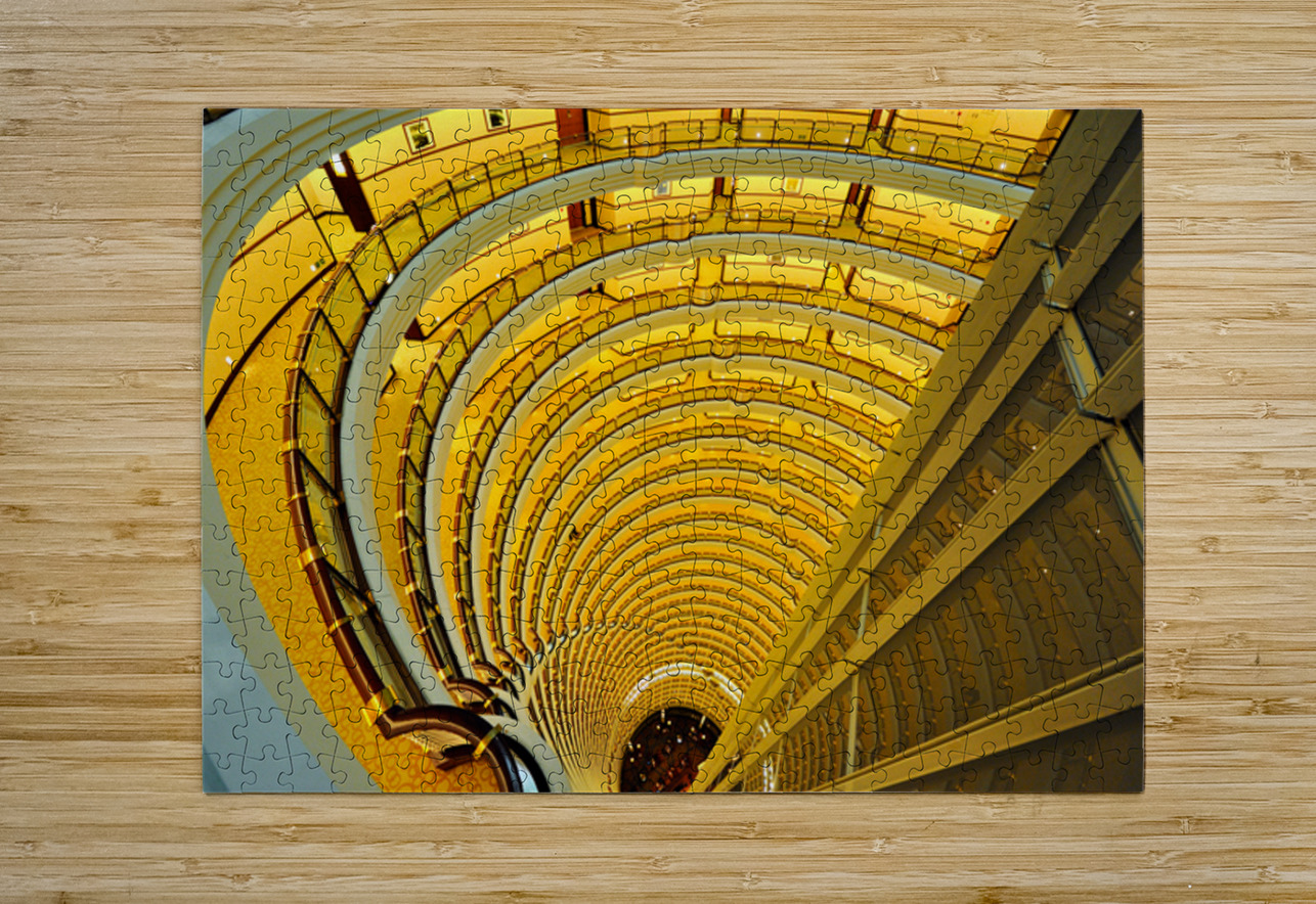 View down a multi story hotel atrium in Shanghai China Marco Brivio Puzzle printing