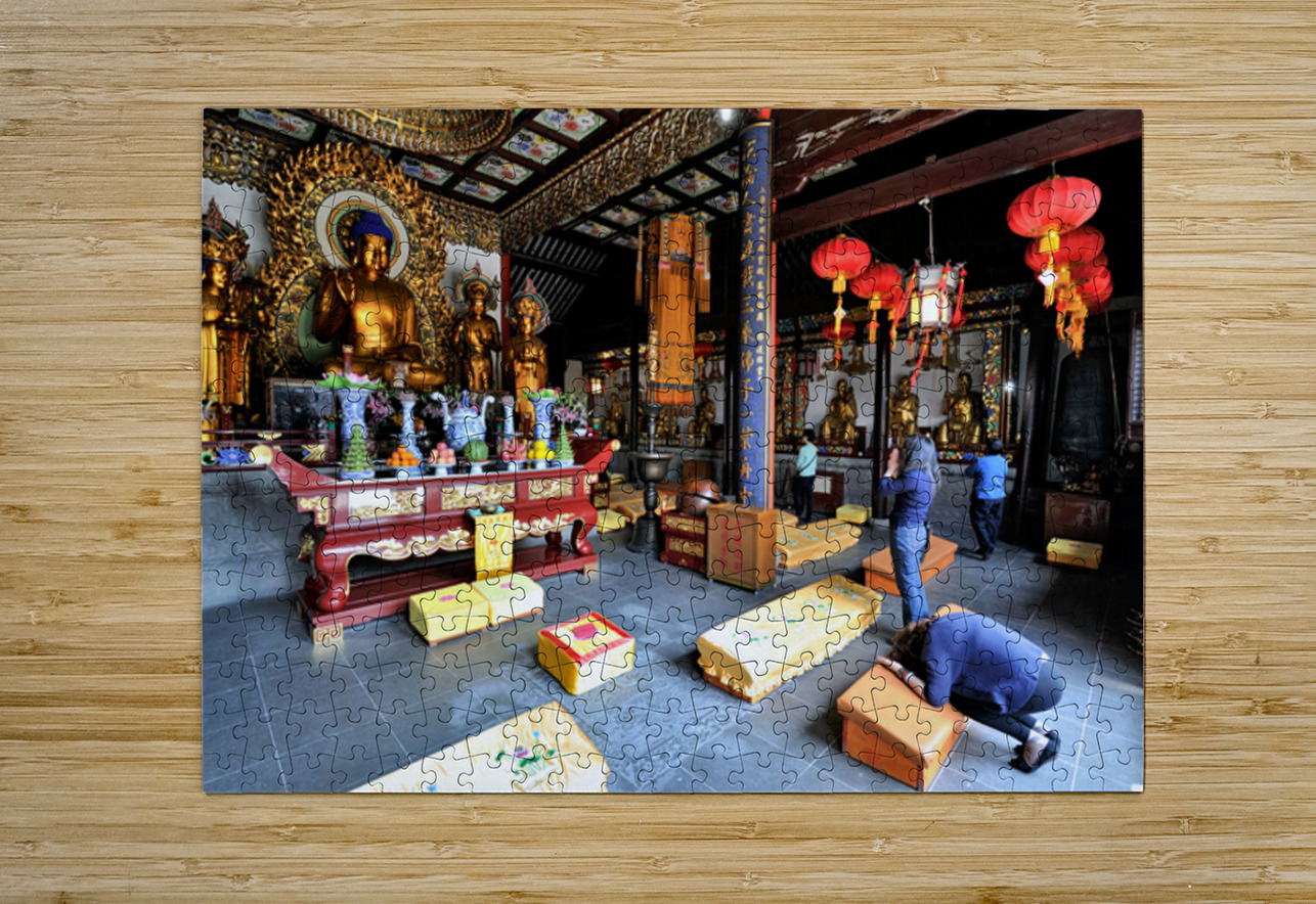 Worshippers offer prayers in a Buddhist temple in Shanghai Chin Marco Brivio Puzzle printing