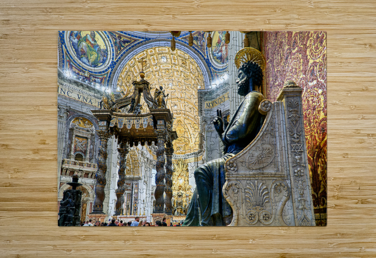 Saint Peters Basilica interior with Saint Peter statue in Rome Marco Brivio Puzzle printing