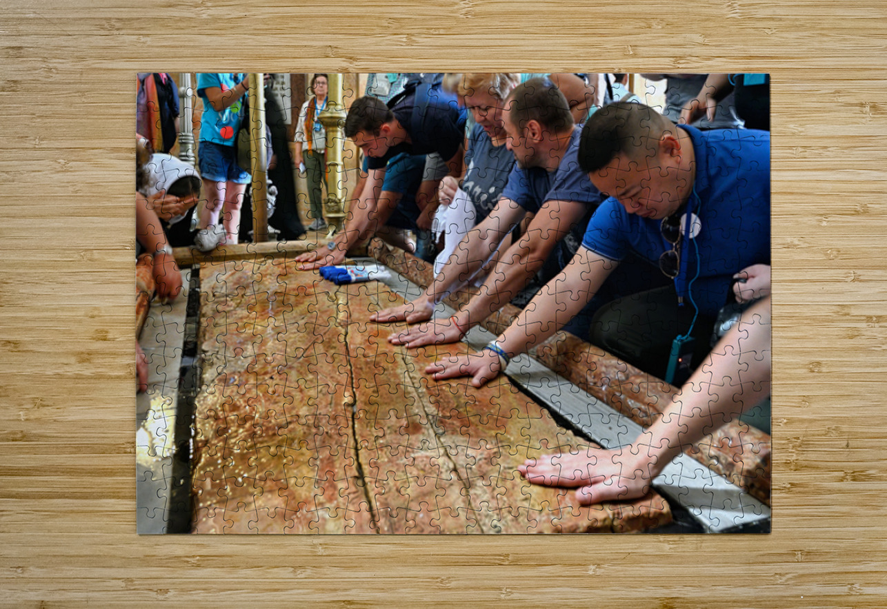 Visitors touch the stone of unction in the Holy Sepulchre Marco Brivio Puzzle printing