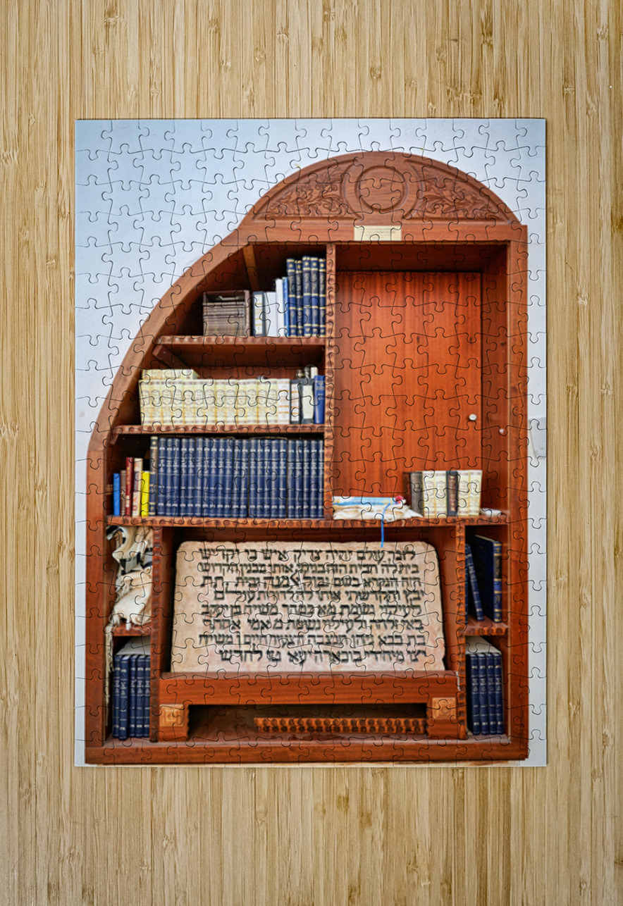 Bookshelf with religious texts in Sephardic synagogues in Jerusa Marco Brivio Puzzle printing