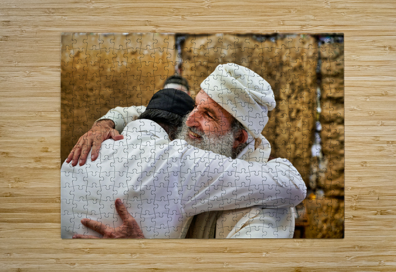 Men embrace each other at the Wailing Wall in Jerusalem Marco Brivio Puzzle printing