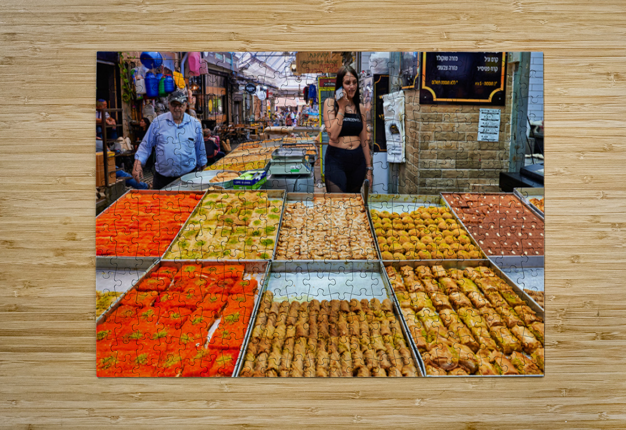 Visitors explore food stands at Mahane Yehuda Market in Jerusale Marco Brivio Puzzle printing